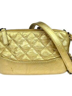 Chanel Gold Lambskin Double Zip Chain WOC Shoulder Bag